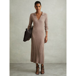 REISS WINNIE Knitted Open Collar Midi Dress